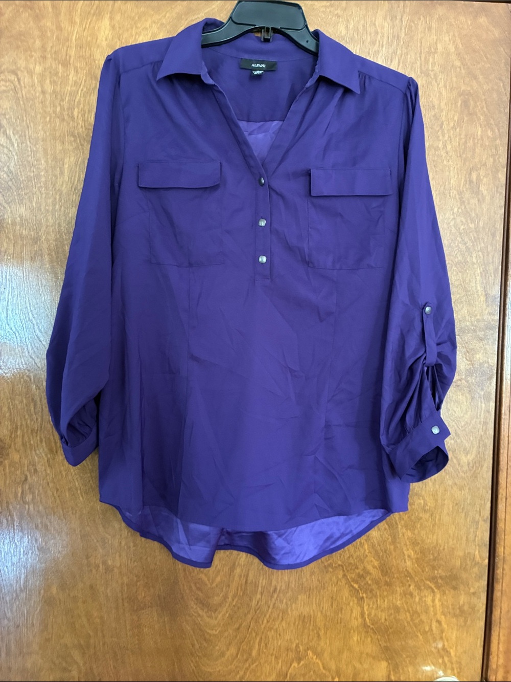 Alfani Deep Purple Collard Roll-Tab Long Sleeve Utility Tunic Size 16